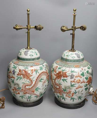 A pair of 19th century Chinese famille verte’dragon’ jars an...