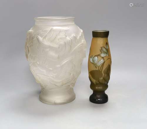 A Galle style, 20cm high, vase and another