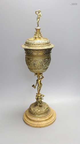 A decorative Bacchus electrotype chalice and cover on stone ...