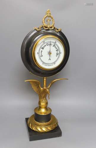 A large desk barometer on a gilt metal eagle mount - 58.5cm ...