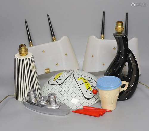 Mixed lighting, a novelty ship cruet set and Cadburys bourn-...