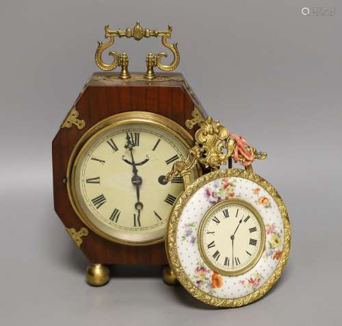 A continental porcelain and ormolu Sedan timepiece and a Vic...
