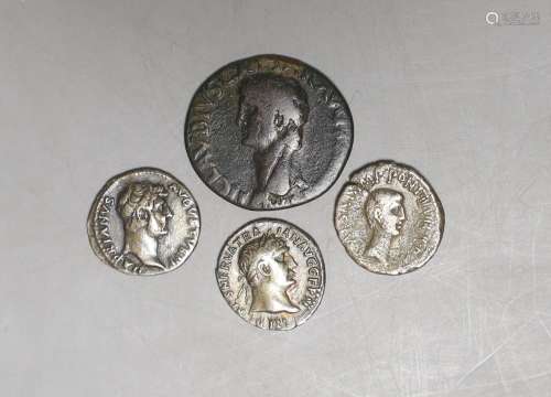 Three Roman AR denarius - Hadrian etc, and a Claudius AE as ...