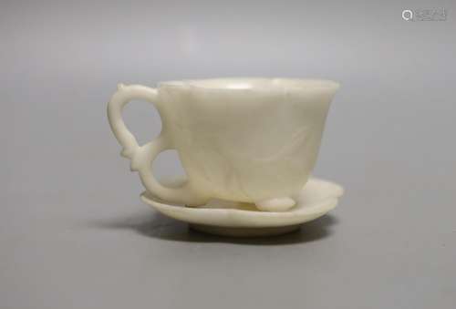 A White hardstone tea cup and saucer - 5cm tall