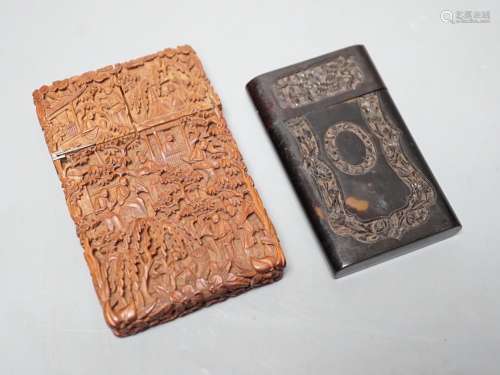 A 19th century Chinese tortoiseshell card case and a similar...