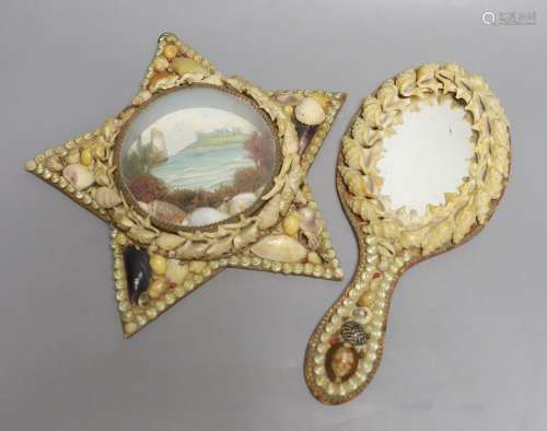 A shell mounted star with central scenic seascape and a shel...