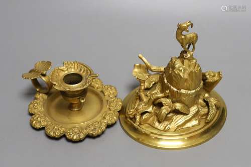 An ormolu mountainous and figurative inkstand and butterfly ...
