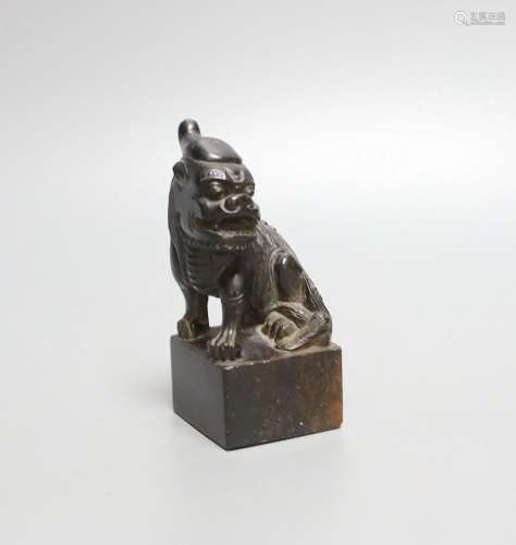A Chinese soapstone pixiu (lion dog) seal,9.5 cms high.