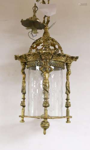 A cast brass lantern - approx 43cm high