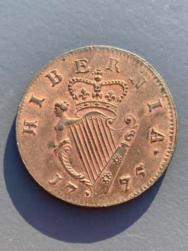 Ireland coins, a George III Irish Halfpenny, 1775, Type III,...