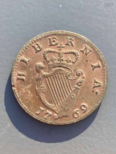 Ireland coins, a George III Halfpenny, 1769, Type II laureat...