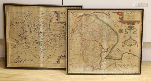 Saxton and Kip, two coloured engravings, Maps of Bedford and...