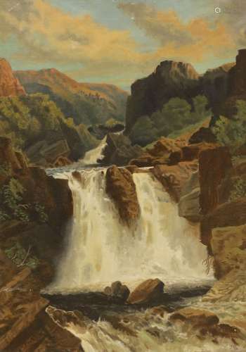 English School c.1900, oil on canvas, Study of a waterfall, ...