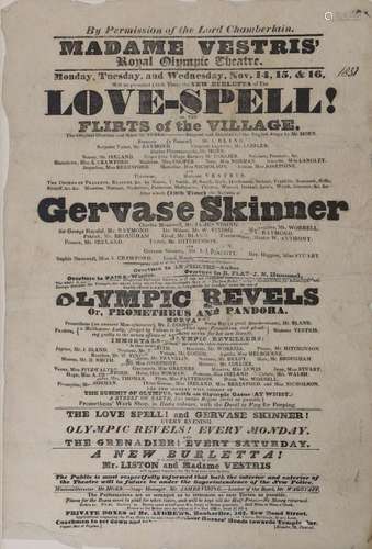 A Royal Olympic Theatre playbill for Love-Spell! November 18...