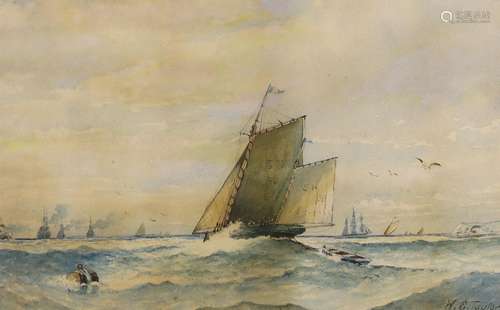 W. E. Taylor, watercolour, Shipping off the coast, signed an...