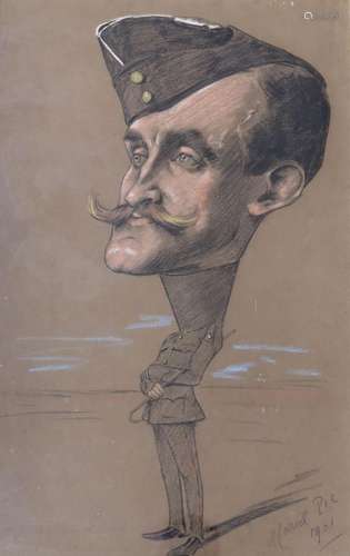 Marcel Pic, coloured chalks, Caricature of an officer, signe...