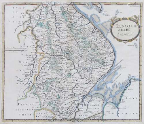 Robert Morden, coloured engraving, Map of Lincolnshire, 38 x...
