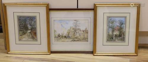 Three Victorian watercolours; Longbridge house, 16 x 23cm an...