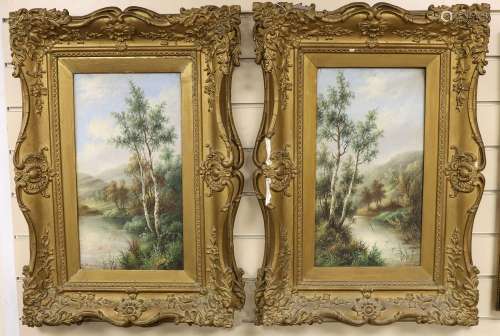 Edwin Masters, pair of oils on canvas, birch trees beside st...