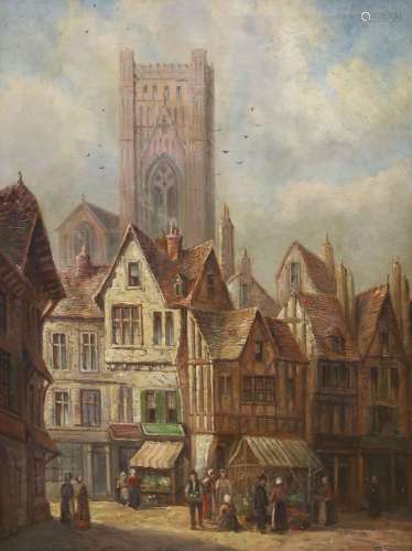 W B Chaffer, oil on canvas, Continental market town, signed,...