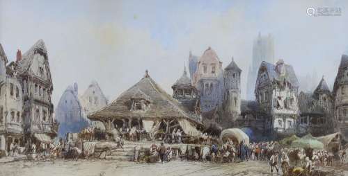 Paul Marny (1829-1914), watercolour, French town scene, 23 x...