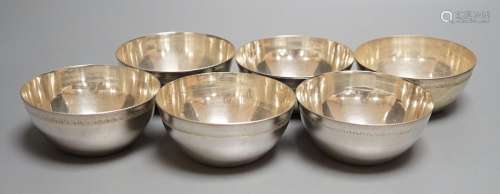 A set of six 20th century Egyptian white metal finger bowls,...