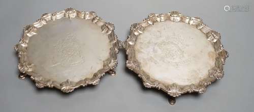 A pair of George III silver waiters, by John Cox, (a.f.)of s...