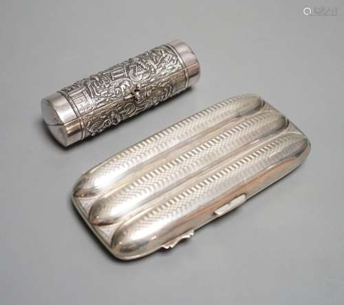 A George V silver three division cigar case, Birmingham, 191...