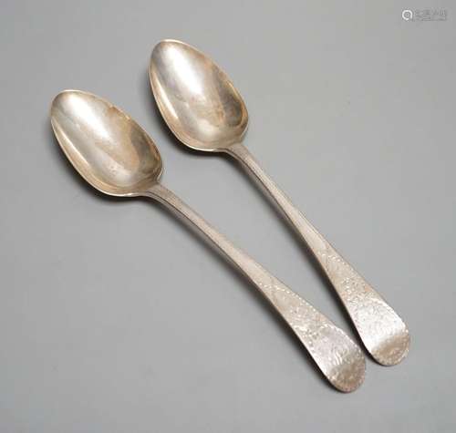 A pair of George III silver Old English spoons, with bright ...