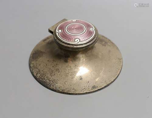 A George V silver and two colour enamel mounted capstan inkw...