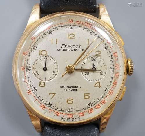 A gentlemans 1950s? 18k yellow metal Exactus manual wind chr...