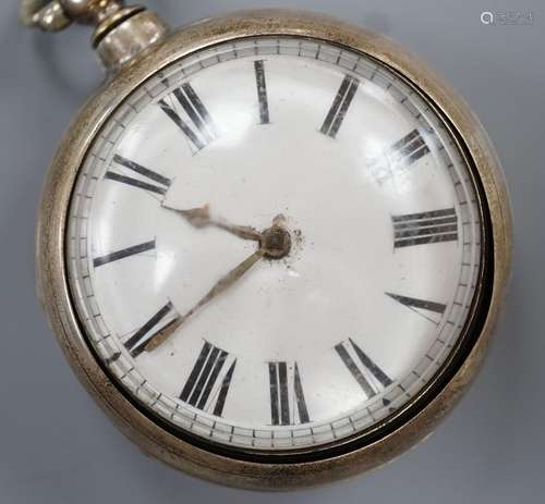 A Victorian silver pair case keywind verge pocket watch, by ...