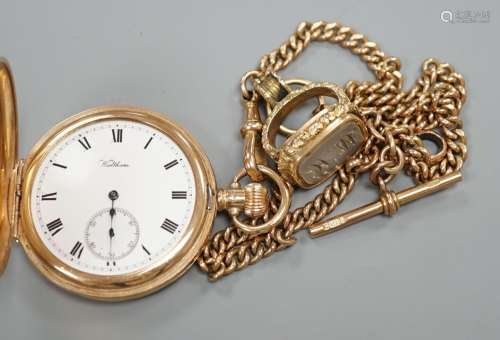 A 1920s 9ct gold Waltham keyless half hunter pocket watch, o...