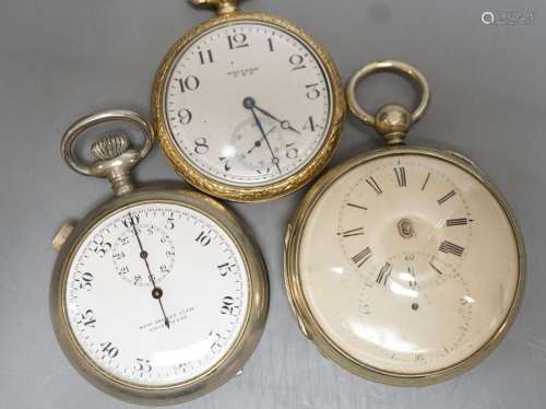 Three base metal pocket watches including 19th century pair ...