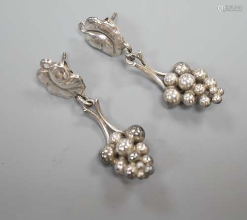 A pair of Georg Jensen sterling bunch of grapes drop earring...