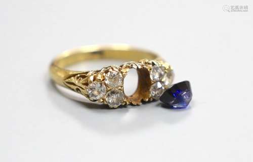 An early 20th century 18ct, single stone sapphire and six st...