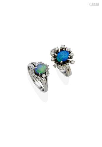 TWO OPAL AND DIAMOND RINGS