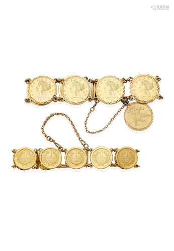 TWO GOLD COIN BRACELETS