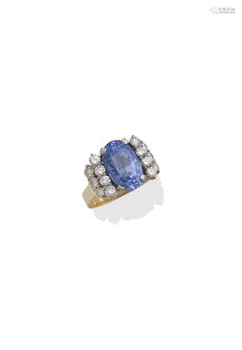 A SAPPHIRE AND DIAMOND RING