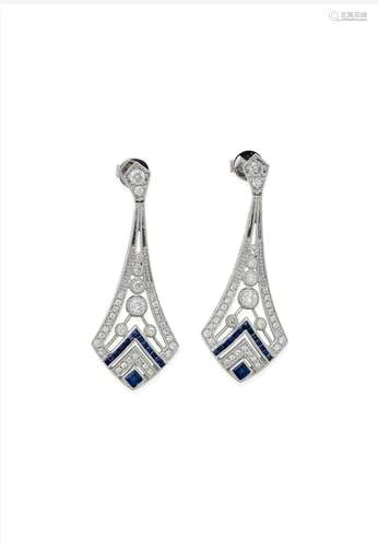 A PAIR OF SAPPHIRE AND DIAMOND EARRINGS