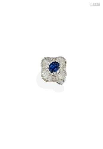 A SAPPHIRE AND DIAMOND RING