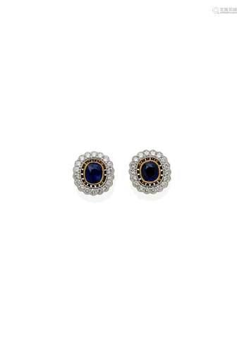 A PAIR OF SAPPHIRE AND DIAMOND EARRINGS