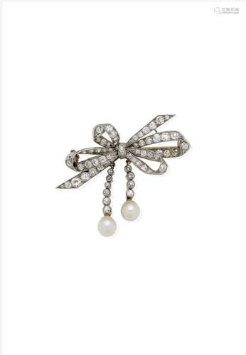 A DIAMOND AND PEARL BROOCH