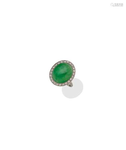 A JADEITE AND DIAMOND RING