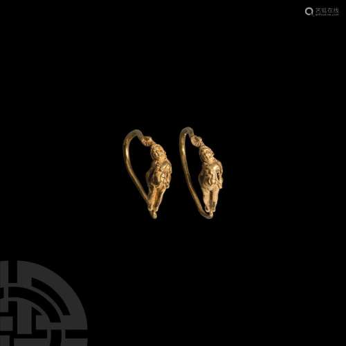 Greek Gold Earrings with Eros