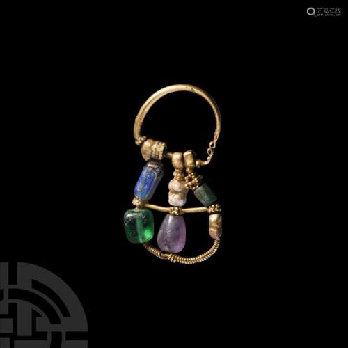 Greek Gold Earring with Gemstones