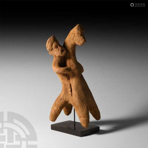 Archaic Greek Terracotta Horse and Warrior Rider Figurine