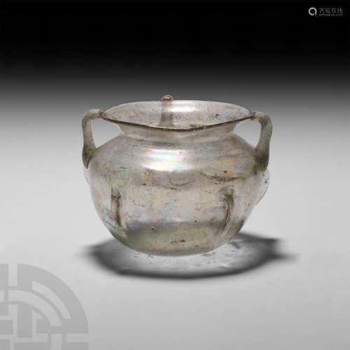 Roman Iridescent Handled Glass Vessel