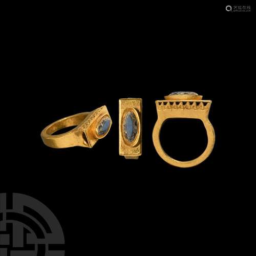 Late Roman Architectural Gold Ring with Gemstone