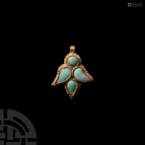 Gold Lotus Flower Pendant with Turquoise